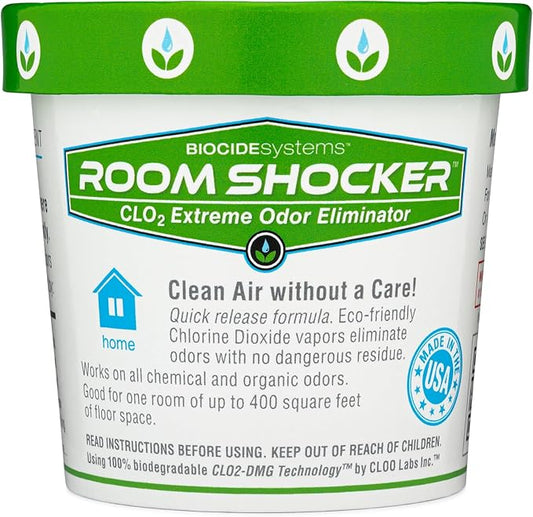 Biocide Systems Room Shocker Strong Odor Eliminator for Home & Office, Eco-Friendly Chlorine Dioxide Odor Bomb for House Interior Up to 400 Square Feet of Floor Space (Single Pack)