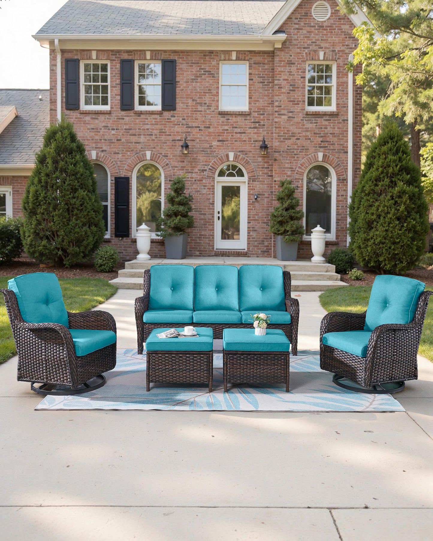 ACTREST 22x25/22x24 Outdoor Chair Cushions Set of 4 - Heavy Duty High Back Replacement Zippered Cushion for Patio Furniture Dining Gliding Rocking Chairs Loveseat L-Shape Sofa - Turquoise/Button