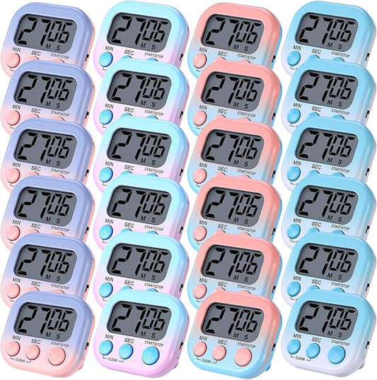 Weewooday 24 Pcs Digital Kitchen Timer Magnetic Timer Bulk On/Off Switch Minute Second Count up Countdown Loud Alarm for Exercise Cook Baking (Gradient Color)