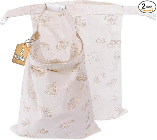 2-Pack Reusable Linen Bread Bags for Sourdough & Homemade Bread, 16"x12.5" Large Bread Container with BPA-Free TPU Lining, Freezer-Friendly Sourdough Bread Keeper Preserving