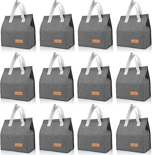 VZZNN 12 Pack Lunch Bags Bulk,Insulated Reusable Lunch Bags with Aluminum for Women Men,Leakproof Tote Large Lunch Box for Office,Work,Beach or Travel(Grey)