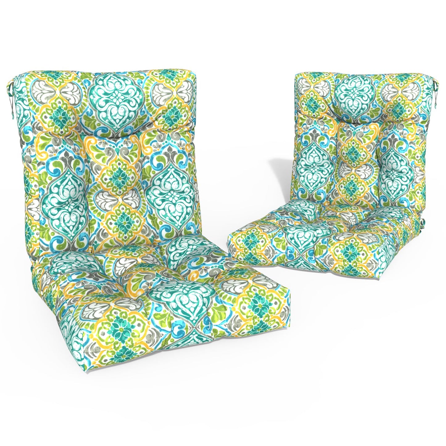 Melody Elephant Outdoor Chair Cushions, Tufted Back Patio Furniture Cushions Set of 2, Water Repellent Wicker High Back Chair Cushion for Home Garden Lounge Deep Chairs, 42x21x4 Inch, Damask Green