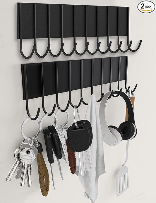 2Pcs Magnetic Key Holder For Fridge With 10 Hooks, Magnetic Utensil Holder For Wall, Strong Magnetic Key Hanger Hook Organizer, Magnent Key Rack For Kitchen Metal Door Grill Tool Coat Towel Purse