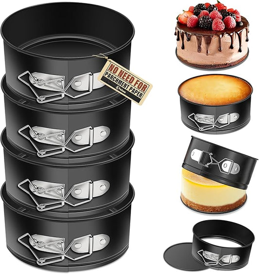 Vakoo 4 Inch Springform Pan - Nonstick, Leakproof Cheesecake Pan for Baking, Easy Release, No Parchment Paper Needed, Set of 4