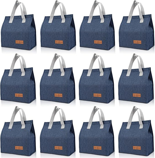 VZZNN 12 Pack Lunch Bags Bulk,Insulated Reusable Lunch Bags with Aluminum for Women Men,Leakproof Tote Large Lunch Box for Office,Work,Beach or Travel(Blue)