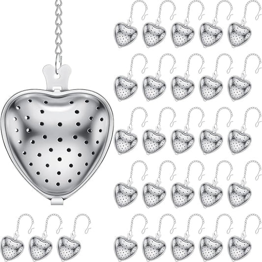 Sumind 50 Pcs Stainless Steel Tea Strainer Ball Infuser Loose Leaf Steeper Interval Diffuser Heart Shape Mesh Filters with Extended Chain Hook for tea party Seasonings Cup Bottle(Silver)