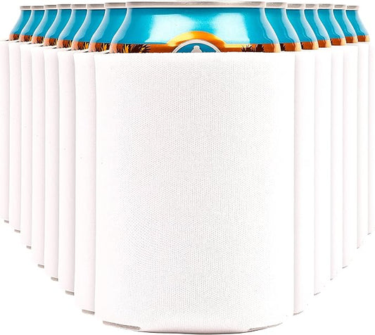 Blank Beer Can Cooler Sleeves (60-Pack) Soft Insulated Beer Can Coolies - HTV Friendly Blank Koolies in Bulk for Beer Cans & Bottles - Coolie Blanks for Vinyl Projects & Wedding Favors (White)
