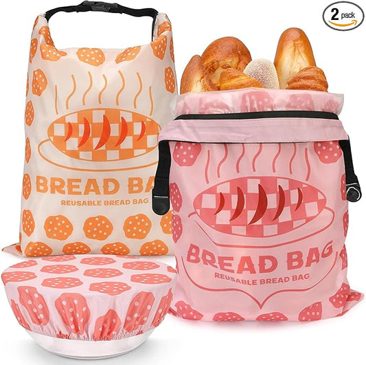 2 Pack Reusable Bread Bags for Homemade Bread, 17"×13" Sourdough Bread Storage Bags with Bowl Cover - Keep Loaf Fresh and Easy to Wash(Cookie Style)