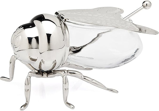 Godinger Honey Jar Silver Bee Themed Serverware Breakfast, Tea or Special Occasions