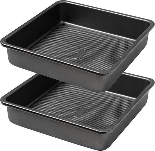Tiawudi Square Cake Pan, Nonstick Baking Pan for Bread or Brownie, 9x9 Inch Bakeware with Diamond Texture Pattern, Set of 2