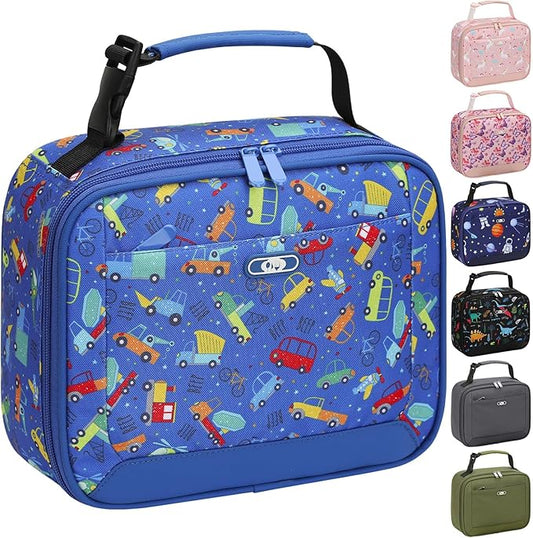 Lunch Box Kids Insulated Lunch Bag for Boys Girls Cute Reusable Lunch Tote Bag Waterproof Portable Thermal Lunch Box Kids for School Picnic Travel Blue Car