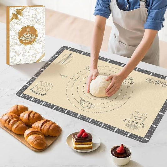 Silicone Mat for Baking Macaron, Bread, Pizza, Extra Thick Silicone Baking Mat with Measurement, Non Stick Pastry Mat for Dough Rolling Out, Heat Resistant to 480°F for Baker