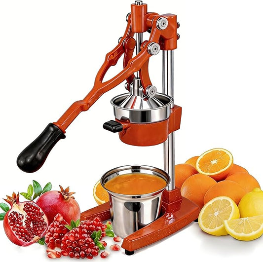 19 Inch Height Extra Tall Commercial Heavy Duty Cast Iron Hand Press Manual Orange Citrus Lemon Lime Grapefruit Pomegranate Fruit Juice Squeezer Machine with Stainless Steel Cup