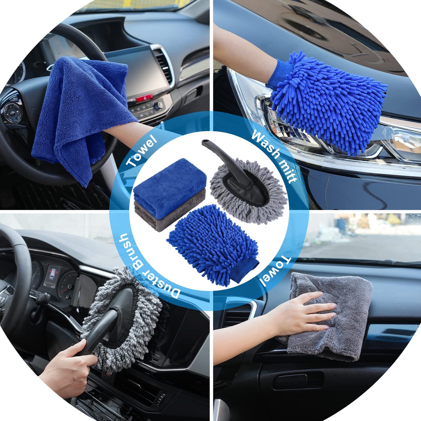 AUTODECO 39Pcs Car Cleaning Wash Kit Interior Detailing Cleaner Kit with High Power Handheld Vacuum, Brush Set, Windshield Tool, Duster, Towels, Tire Brush, Complete Car Care Tools, Blue