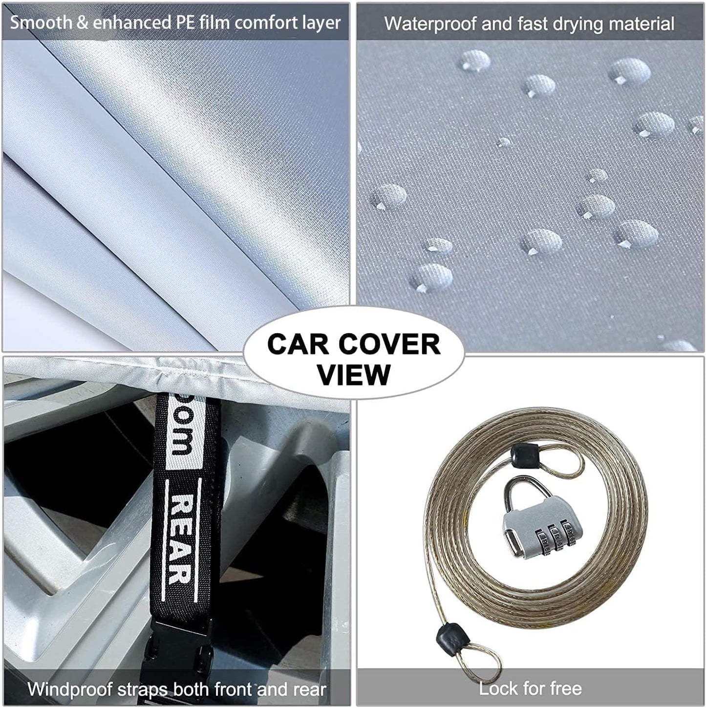 Tecoom Hard Shell Oxford Material Door Shape Zipper Design Waterproof UV-Proof Windproof Car Cover for All Weather Indoor Outdoor Fit 201-210 Inches Sedan