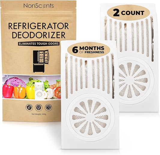 NonScents Refrigerator Deodorizer – Odor Eliminator for Fridge & Freezer – Outshines Baking Soda & Deodorizer with Activated Charcoal – Unscented & Long-Lasting, Freshen Refrigerator (2-Count)
