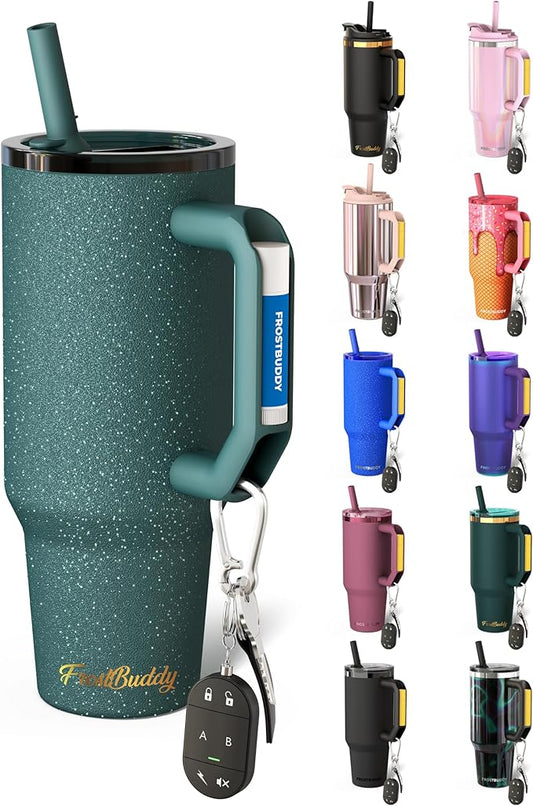 Thicc Buddy - 40 oz Stainless Steel Vacuum Insulated Tumbler with Lid and Straw for Water - Travel Mug Cupholder Friendly - Gifts for Women Men Him Her (Emerald Glitz)