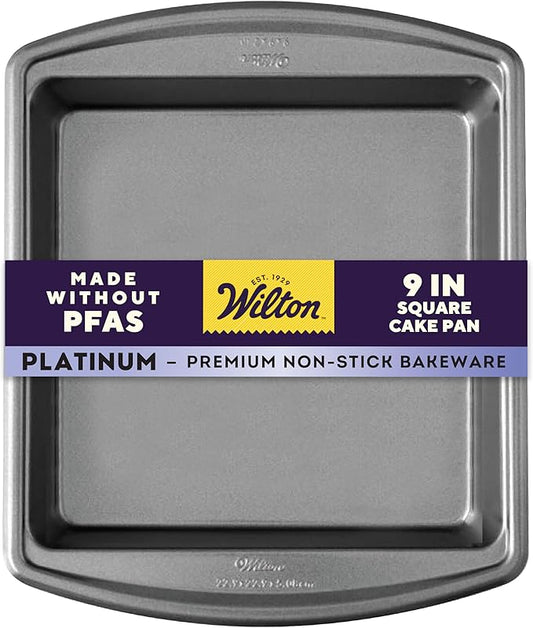 Wilton Platinum Non-Stick Square Cake Pan - Baking Pan for Brownies & Small Cakes - Made Without PFAS - Dishwasher Safe & Even Heat Distribution - 9 x 9 x 2 Inch