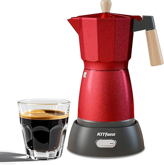 Electric Espresso Coffee Maker, Italian Coffee Pot, Electric Moka Pot, Cuban Coffee Maker, Portable Cafeteras Electricas Espresso Makers with Detachable Base 3 or 6 Cup (Red)