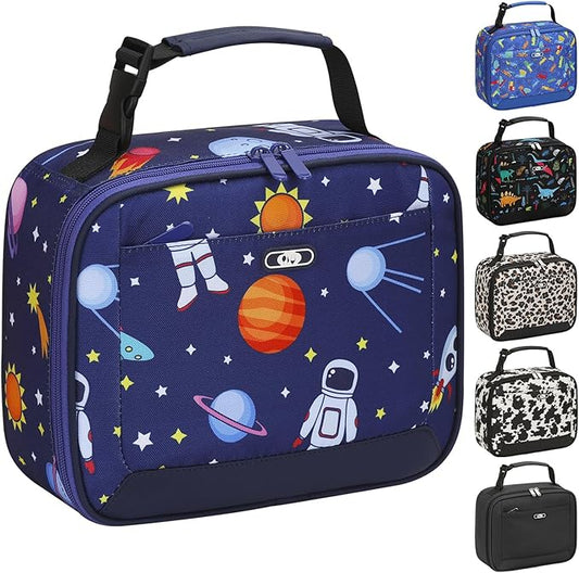 Lunch Box Kids Insulated Lunch Bag for Boys Girls Cute Reusable Lunch Tote Bag Waterproof Portable Thermal Lunch Box Kids for School Picnic Travel Blue Space