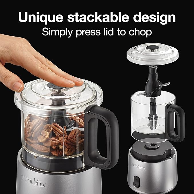 Proctor Silex Durable Electric Vegetable Chopper & Mini Food Processor with 2 Speeds for Chopping, Puree & Emulsify, 3.5 Cups, Silver