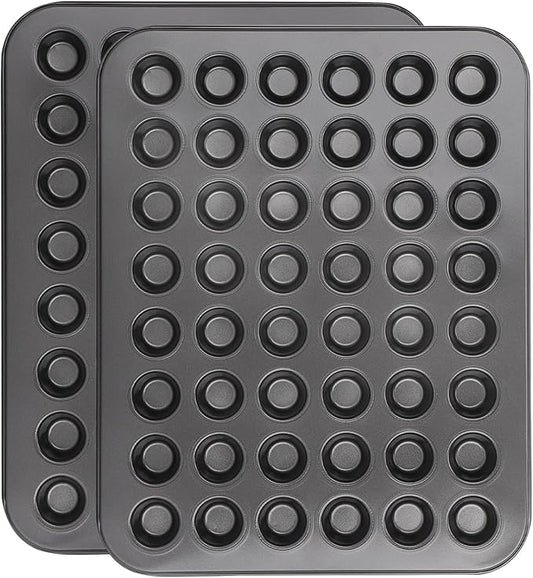 Beasea Nonstick Mini Muffin Pan 48 Cups, 2 Pack 48 Mini Small Tiny Cup Non Stick Muffin Baking Pan Tin Tray Carbon Steel Bakeware Individual Cupcake Baking Pan - Black