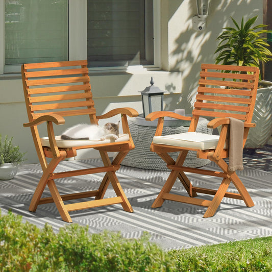 IDZO Patio Chairs Set of 2, Upgraded Wood Folding Armchairs with Comfortable Cushions, FSC-Certified Acacia, 450lbs Capacity, Fully Assembled, Foldable, Space-Saving Design, Ideal for Outdoor Use
