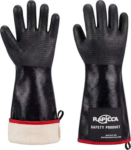 RAPICCA 932°F Heat Resistant BBQ Grill Gloves: Oil Resistant Waterproof for Smoking Grilling Cooking Barbecue Deep Frying Turkey Rotisserie Handling Hot Greasy Meat | Great Stocking Stuffers for Men