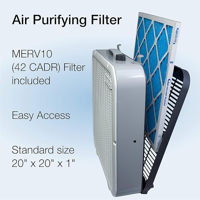 Lasko Air Flex 20" 2-in-1 Box Fan and Air Purifier in One with MERV10 Air Purifying Filter for Cleaner and Cooling Breeze, 3 Speeds, Steel Body, FF305