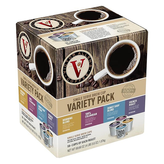 Victor Allen's Coffee Favorites Variety Pack, 200 Count, Single Serve Coffee Pods for Keurig K-Cup Brewers (Morning Blend, 100% Colombian, Donut Shop Blend, French Roast)