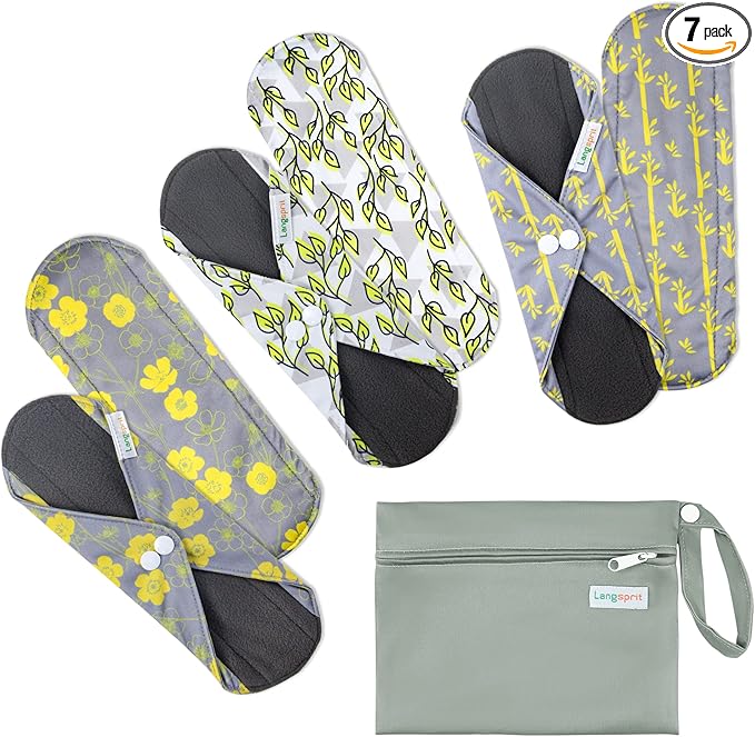 7pcs Set 1 pc Mini Wet Bag +6pcs Absorbent Reusable Sanitary Pads/Washable Cloth Menstrual Pads（Spring,L…