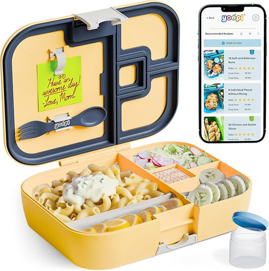 YOOPI Lunch Boxes for Kids–Toddler Bento Box with 4 Leakproof Compartment Food Bentobox Container,Lunch Box for School with Lunchbox Containers, Lightweight Sandwich Box & Snack Box (Yellow)