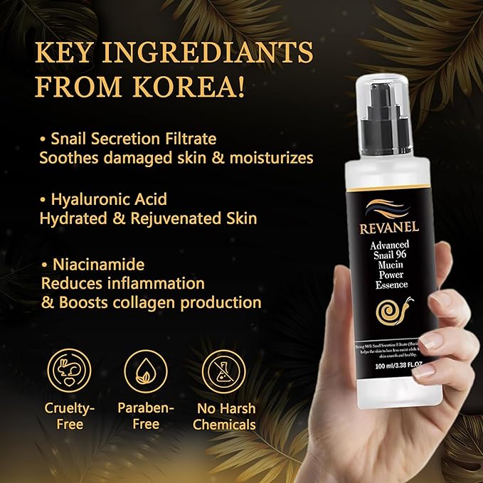 Snail Mucin 96% Power Essence (100ml) - Hydrating & Repairing Facial Serum for All Skin Types. Korean Skincare. deeply hydrates and repairs all skin types.
