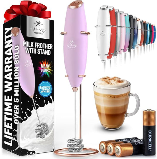 Zulay Kitchen Patented Tornado Triple Whisk Milk Frother with 4 Duracell Batteries – Handheld Foam Maker for Coffee, Lattes, Matcha & Hot Chocolate – Rich, Creamy Froth in Seconds - Rose Gold