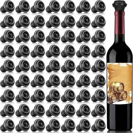 Honoson 72 Pieces Wine Stopper Silicone Resealable Pump Vacuum Saver Practical for Kitchen Supplies Bottle Tools (Black)