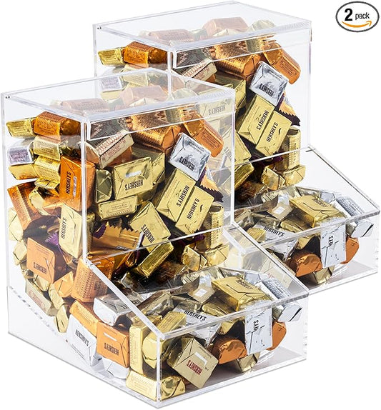 Inevibe Candy Dispenser - Bulk Acrylic Storage Holder with Two Lids for Countertop or Wall Mount - Store Chocolate, Treats, Sweets, and Snacks (2)