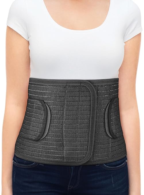 ORTONYX Abdominal Binder for Postpartum, C-Section, and Hernia Support - Belly Band for Women and Men - Adjustable Hook&Loop, Breathable Fabric, Lower Back Support - Black S/M
