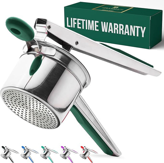 Bellemain 15 oz Large Potato Ricer | Heavy-Duty Stainless Steel Potato Ricer & Masher | Perfect for Mashed Potatoes | Ricer Kitchen Tool with Fixed Disc (Green)