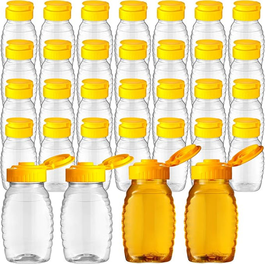 Hoolerry 32 Pieces 5 oz Clear Plastic Honey Bottles Squeeze Honey Containers Jars Empty Refillable Honey Holder with Leak Proof Flip Lid for Storing and Dispensing Food Syrup Sauce