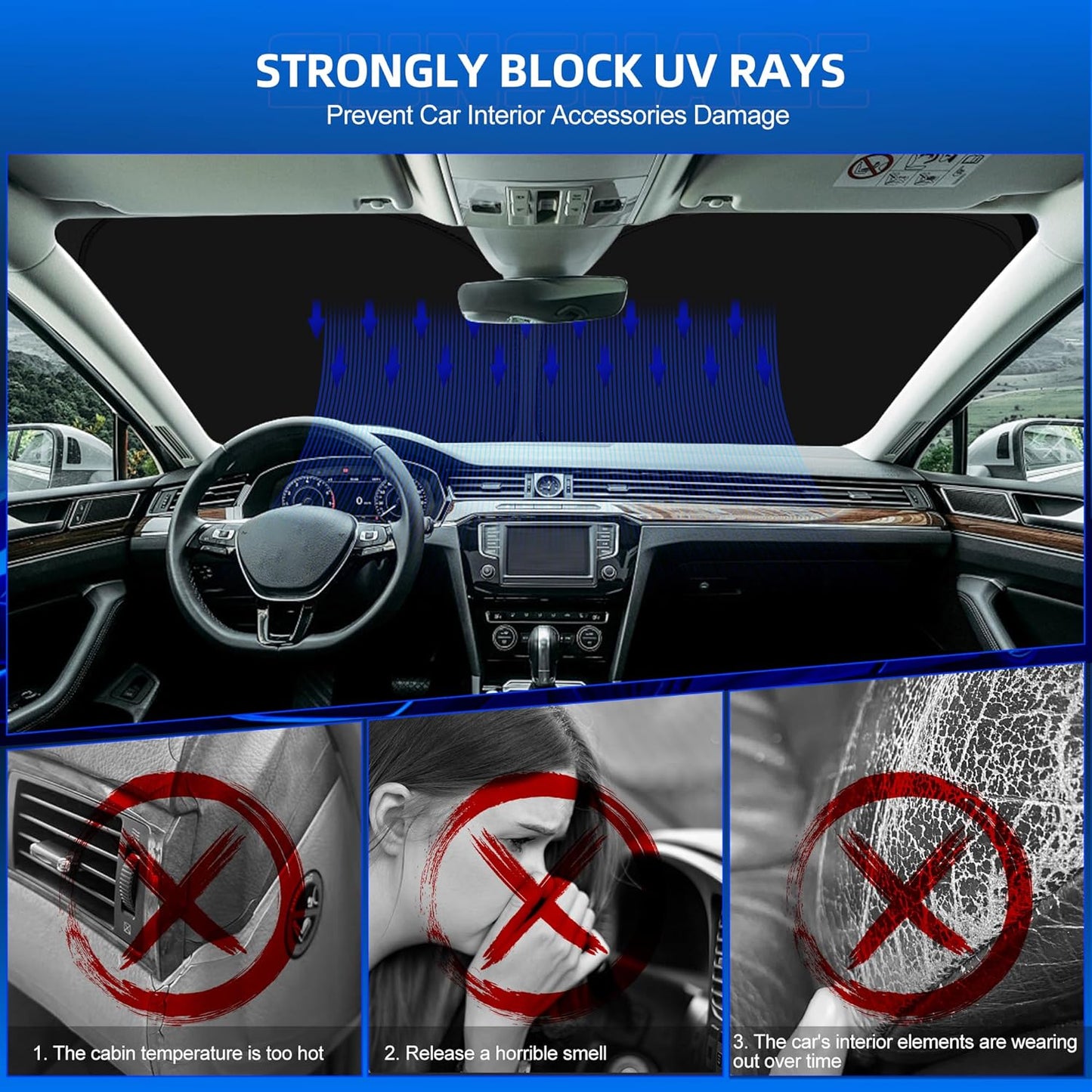 Windshield Sun Shade for Chr-ysler Pacifica 2017-2025 2026 Foldable Sunshade Custom Fit Front Window Car Interior Accessories Protector Blocks UV Rays
