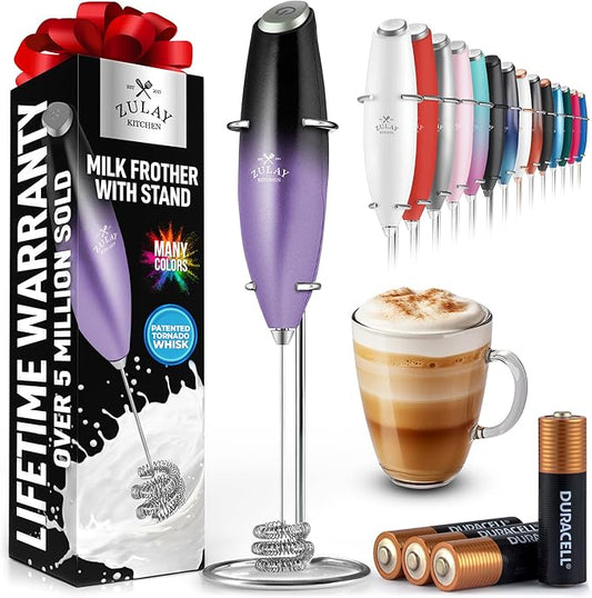 Zulay Kitchen Patented Tornado Triple Whisk Milk Frother with 4 Duracell Batteries – Handheld Foam Maker for Coffee, Lattes, Matcha & Hot Chocolate – Rich, Creamy Froth in Seconds - Galaxy