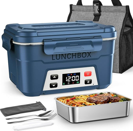 EAST OAK Heated Lunch Box for Men, 6.3 Cups Electric Lunch Box for Adults, 27000mAh Cordless Portable Food Warmer, Rechargeable Self Heating Food Heater with Memory Function & Automatic Keep Warm
