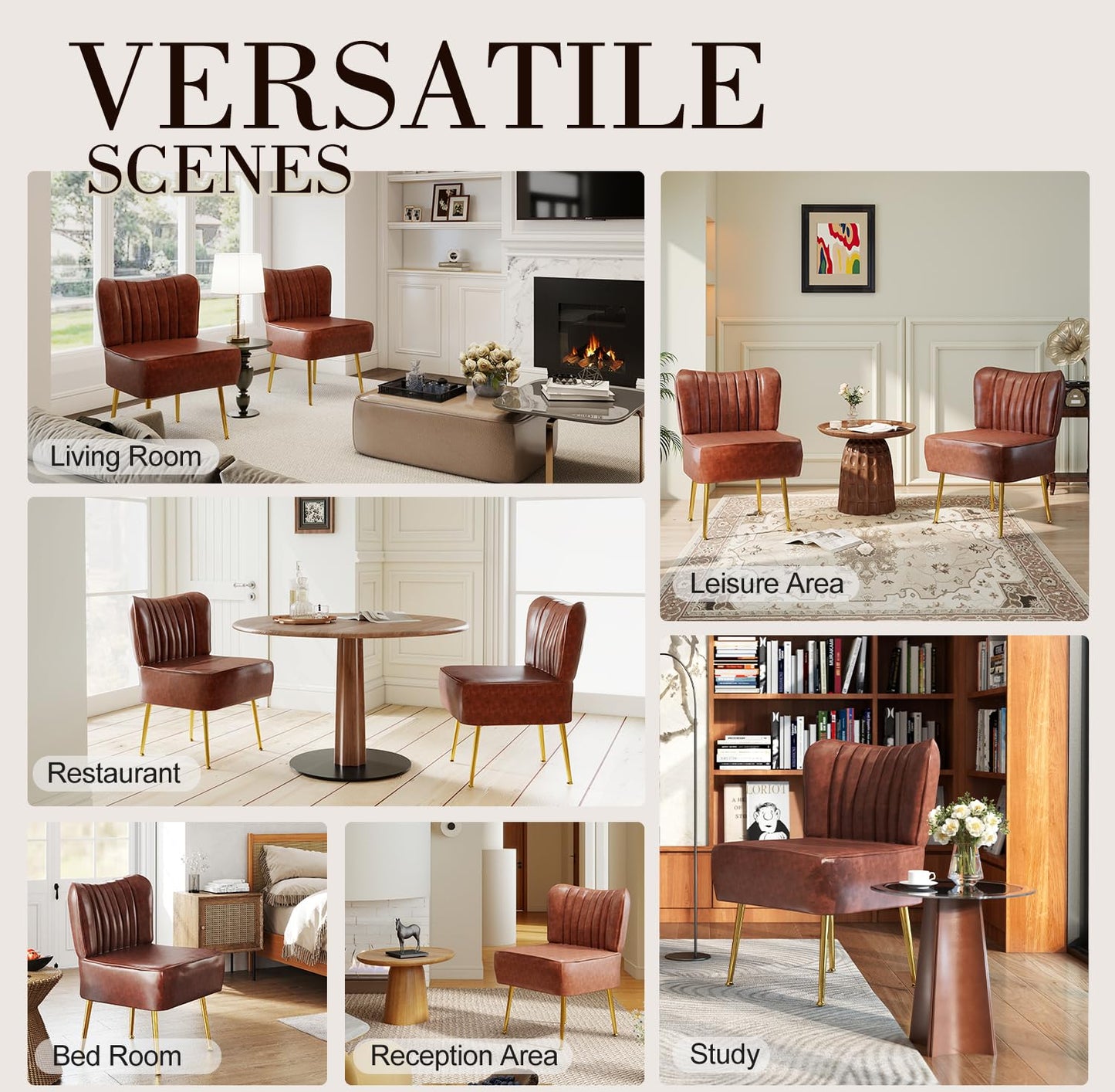 Accent Chair,Modern Armless Accent Chair for Living Room,Modern Comfy Accent Chairs,PU Leather Upholstered Chair with Soft Cushion for Bedroom, Balcony, Lounge, or Reading Living Room,Brown