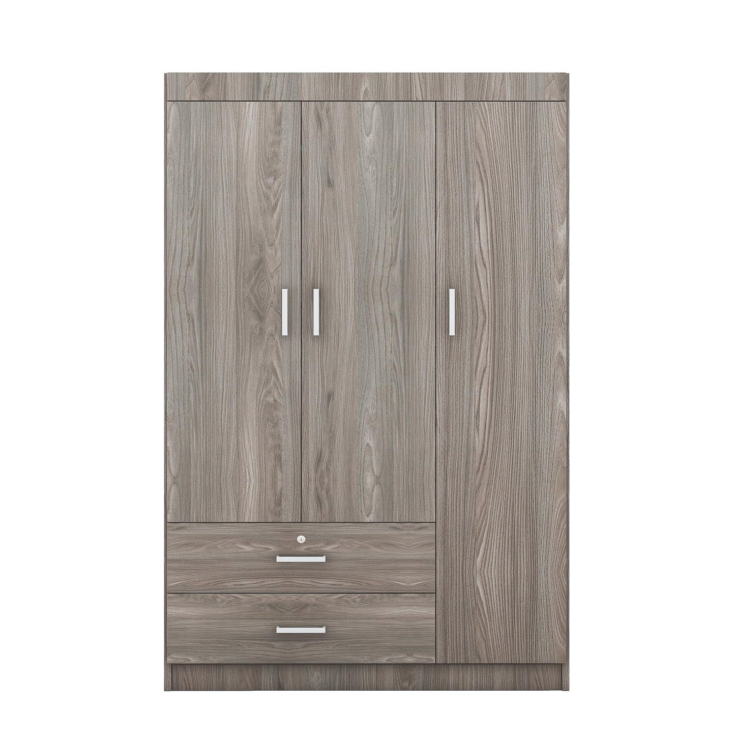 LZ LEISURE ZONE 3 Doors Wardrobe Armoire Closet, Large Freestanding Armoire Wardrobe Cabinet with 2 Drawers, Bedroom Wardrobe Clothes Storage Cabinet Organizer, Wood Grain Effect in Gray, LP006001