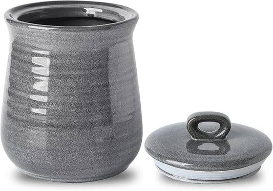 HASENSE Large Ceramic Coffee Canister with Airtight Lid, 80 FL OZ Grey Porcelain Food Storage Container, Farmhouse Kitchen Countertop Jar for Coffee Beans, Flour, Sugar, Cereal & Cookies
