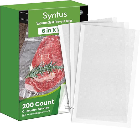 Syntus 200 Count Vacuum Sealer Bags Pint 6 x 10 inch for Seal a Meal, Commercial Grade BPA Free Heavy Duty Precut Seal Bags, Food Vac Bags for Storage, Meal Prep or Sous Vide