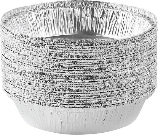 PLASTICPRO 7'' Inch Round Tin Foil Pans Disposable Aluminum, Freezer & Oven Safe - For Baking, Cooking, Storage, Roasting, & Reheating, Pack of 20