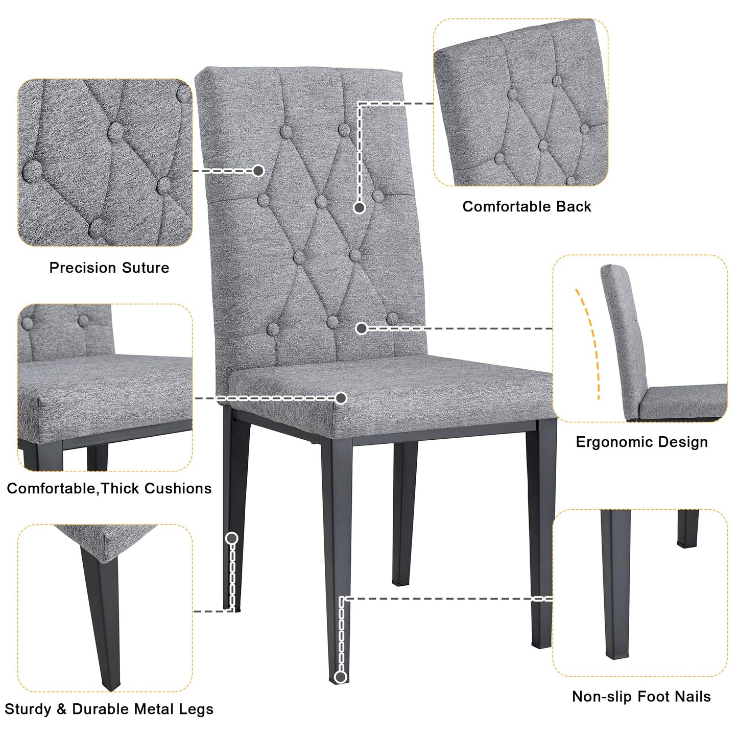 Modern Dining Room Table Set for 6,Marble Dining Table Set with Marble Tabletop,Kitchen Table Set with 4 Linen Tufted Chairs 1 Bench,63'' Kitchen Table Chairs Set for 6,6 Piece Dining Room Table Set