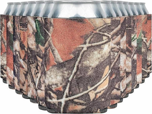 Blank Beer Can Coolers Sleeves (14-Pack) Insulated Beer Can Cooler Sleeves - HTV Friendly Plain Can Sleeves for Beer Cans & Bottles - Blanks for Vinyl Projects Wedding Favors & Gifts (Natural Camo)