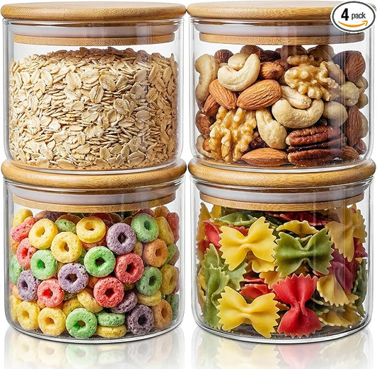 HomArtist 17oz - 4 Pack Glass Jars with Bamboo Lids, Glass Food Storage Containers with Airtight Lids, Air Tight Pantry Storage Containers for Coffee, Sugar, Spice, Meal Prep Jars for Salad & Fruit